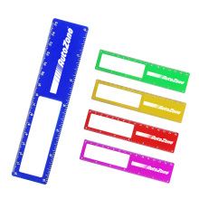 15 cm multi-functional left side  inside small rectangle magnifier right side customized logo plastic blue color scale ruler